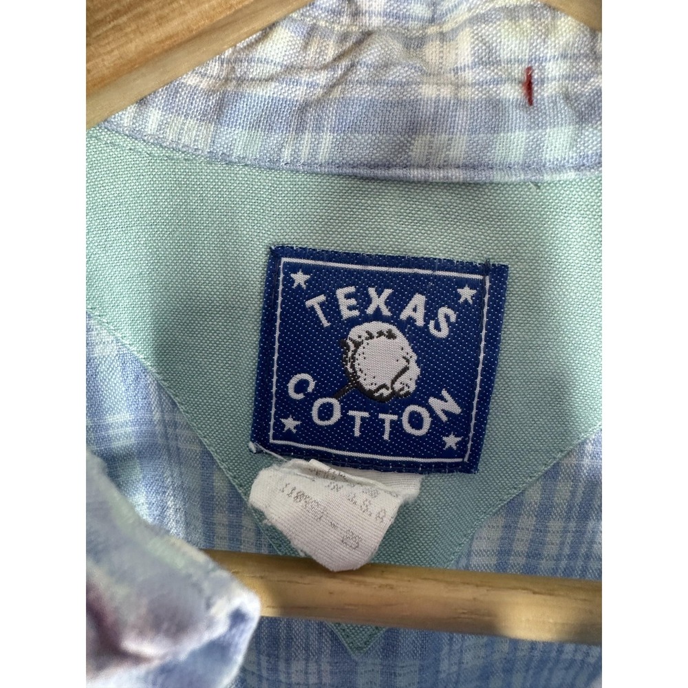 Texas Cotton Shirt Mens Small Blue Plaid Button Front Long Sleeve Casual‎ Summer - Picture 3 of 7